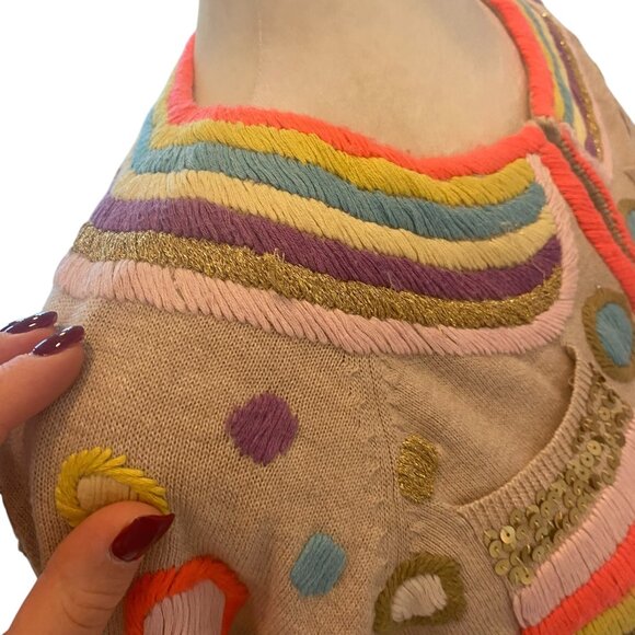 MANOUSH Wool Cardigan crop sleeve multicolor whimsical beige embroidered jacket - Picture 10 of 16